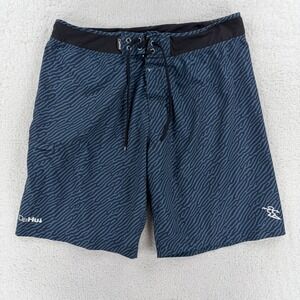 Da Hui‎ Board Shorts Mens 40 Blue Wave Print Surf Swim Trunks Stretch Quick Dry